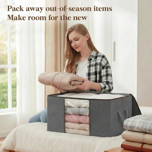 Lifewit 90L Large Storage Bags - 6 Pack Closet Organizers with Lids | Foldable Containers for Clothes & Bedding - Gray