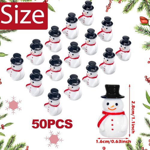 Liliful Mini Snowman Figurines - 50 Pcs Winter Resin Decorations for Christmas & DIY Crafts