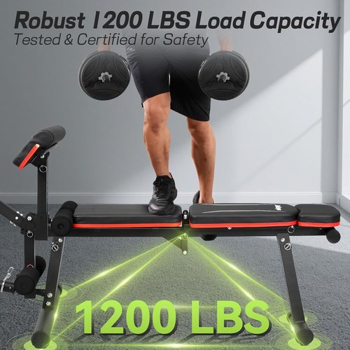 **Skiennix Adjustable Weight Bench - 1200LB Capacity, 9 Back Positions, Foldable for Home Gym**