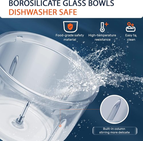 Bear Food Processor - Electric Chopper with 2 Glass Bowls (8 Cup & 2.5 Cup) | 400W Power Grinder with Stainless Steel Blades