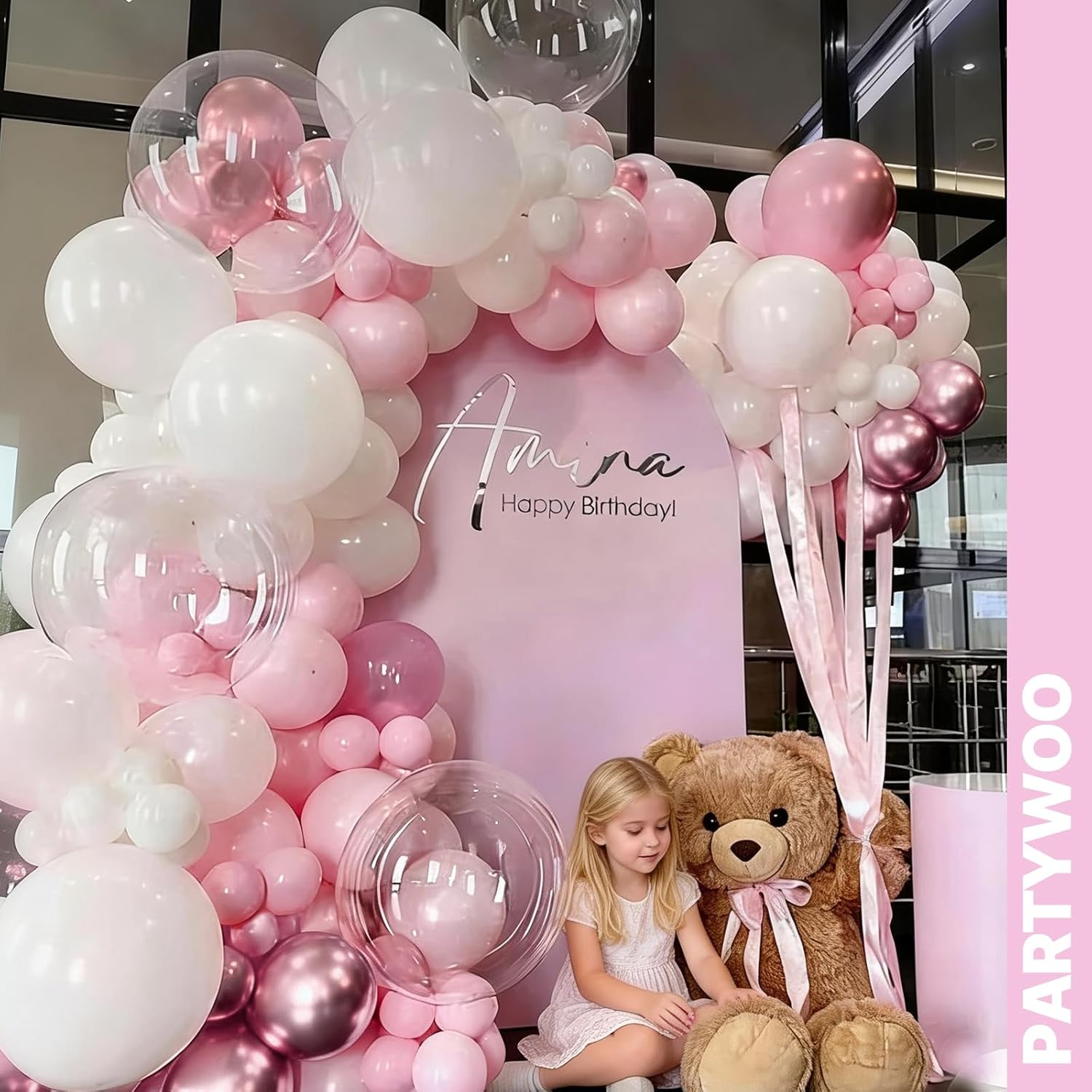 PartyWoo Baby Pink Balloon Arch Kit - 152pcs Assorted Sizes for Baby Shower & Birthday Decor