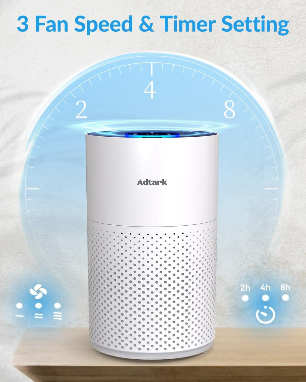 ADTARK Air Purifier - 3-in-1 Filter with Sleep Mode & Aroma Function | Ideal for Home, Office, Dorm (White)