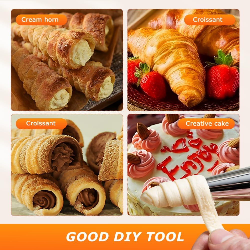 Skiennix 35-Piece Cream Horn Molds - Non-Stick Baking Tubes for Cannoli & Danish Pastry | Silver