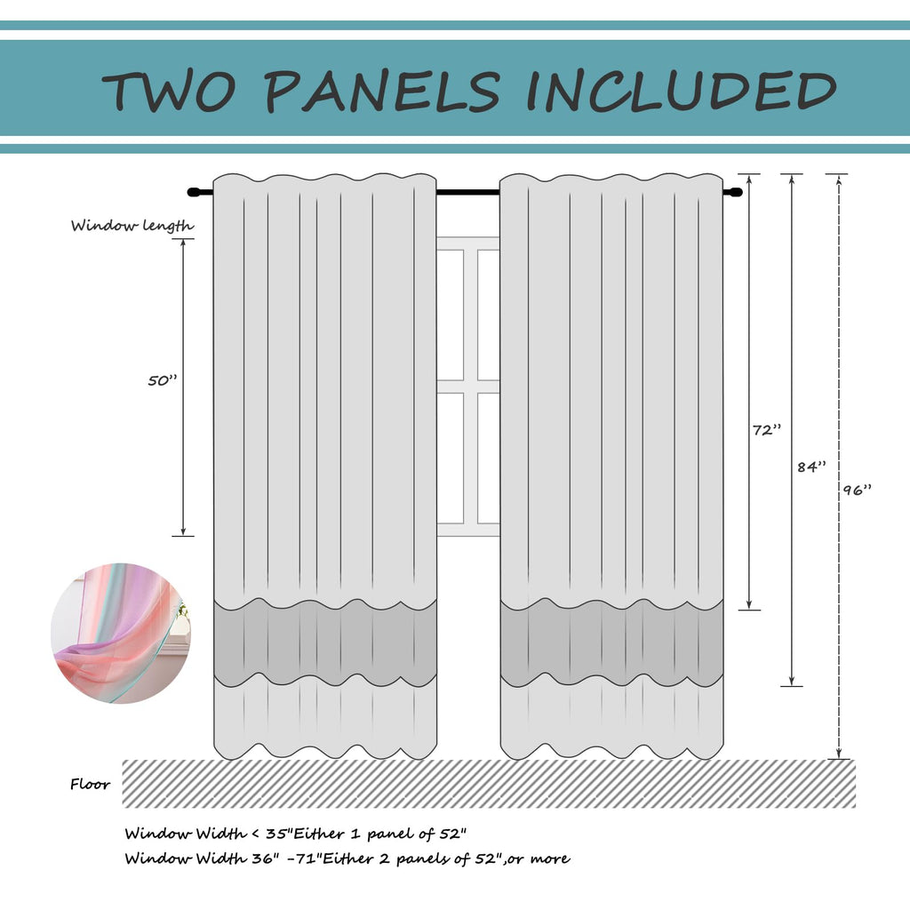 Yancorp Sheer Curtain 2 Panels Semi Bedroom Curtains 63 inches Length Linen Ombre Curtains Rod Pocket Drapes Girls Living Room Mermaid Bedroom Nursery Kids Window Decor(Green Pink Purple, 52"x63")