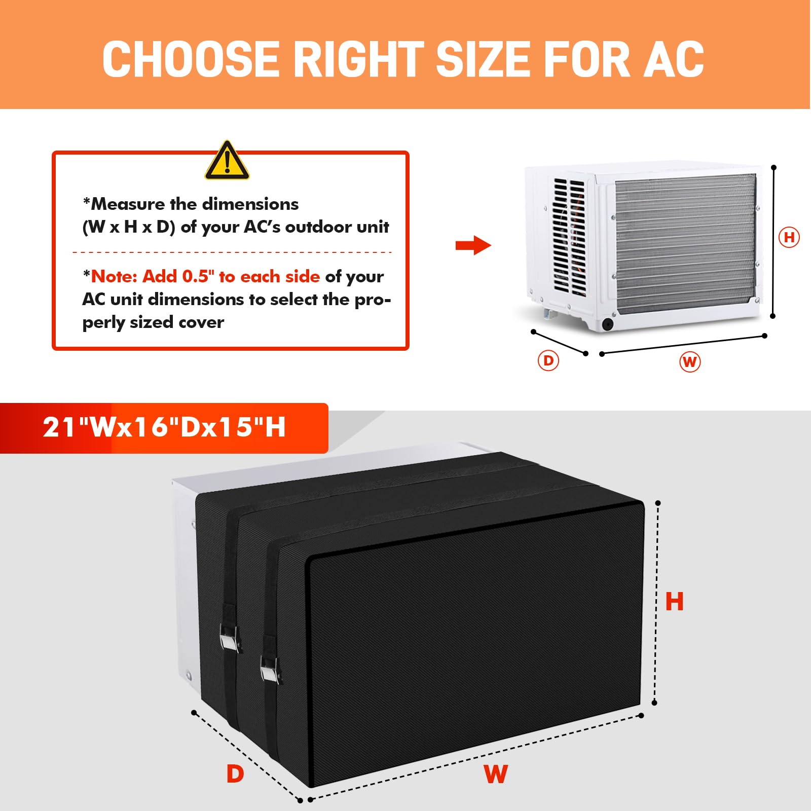 Window Air Conditioner Covers for Outside Unit for Winter Insulation, 21"W x 16"D x 15"H, Waterproof & Windfroof AC Covers for Outside Window Units with 3 Layers Insulation - Black