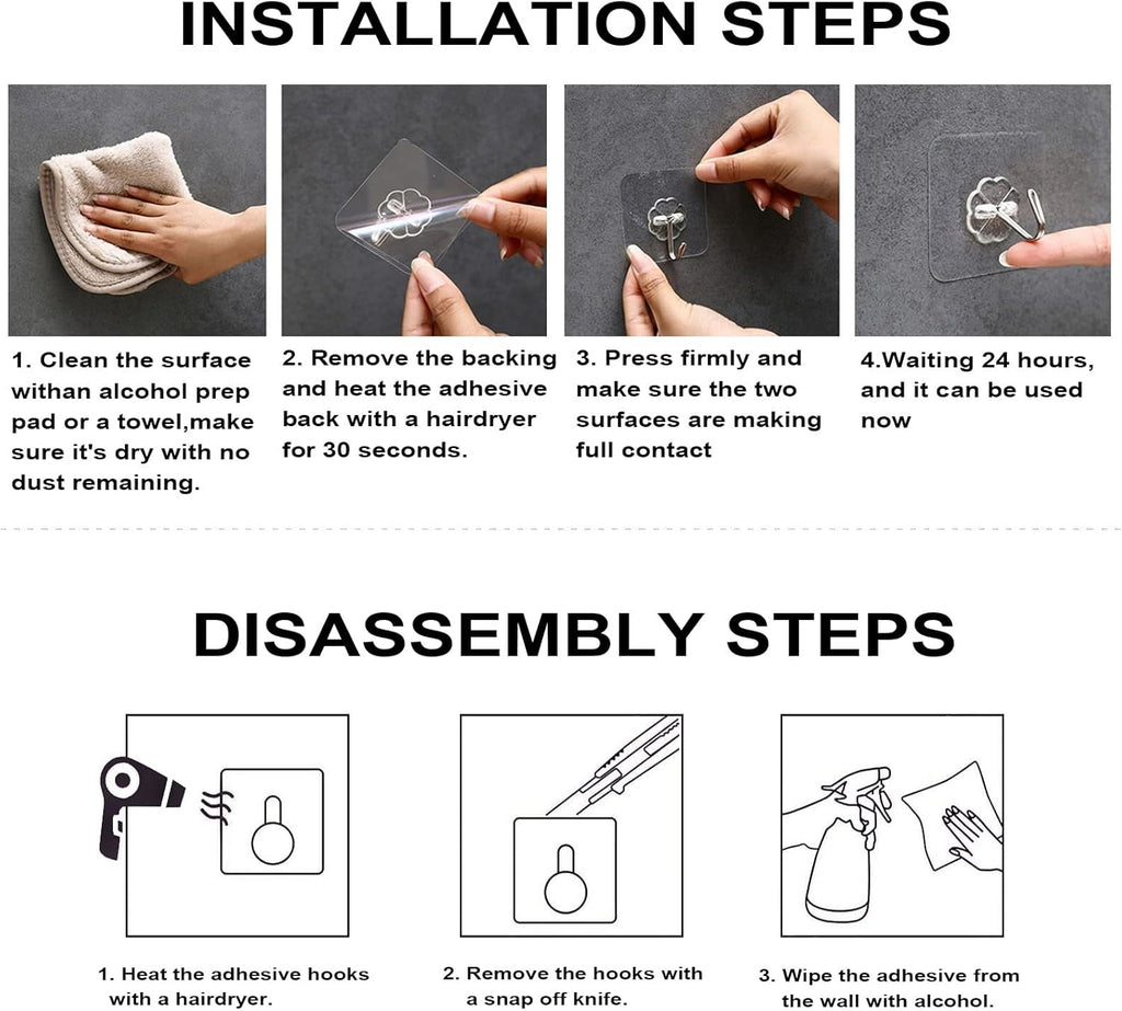 ZESLMG Heavy-Duty Adhesive Wall Hooks - 16 Pack Clear Self-Sticky, Removable for Towel, Key, Coat, and More