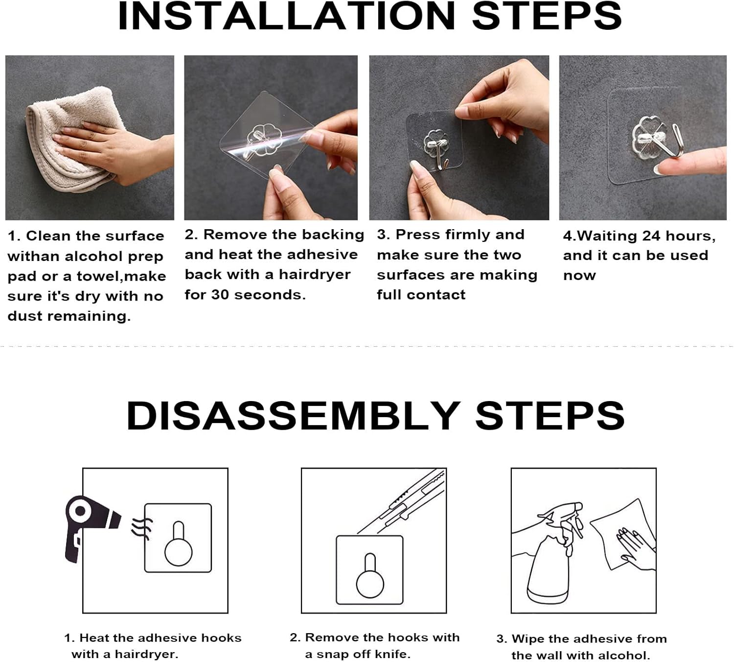 ZESLMG Heavy-Duty Adhesive Wall Hooks - 16 Pack Clear Self-Sticky, Removable for Towel, Key, Coat, and More