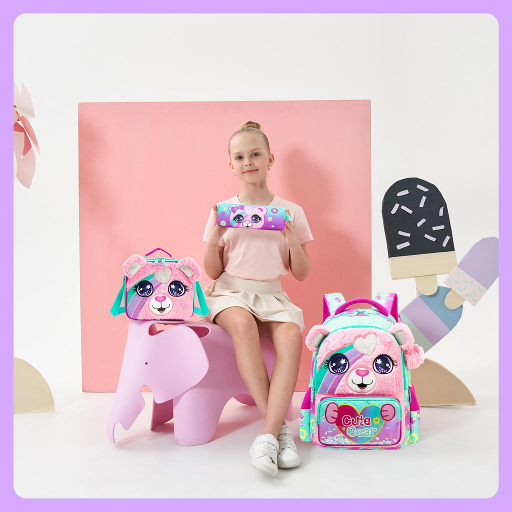 Meetbelify Cute School Backpacks for Girls Backpack with Lunch Bag for Elmentary Students Kids Travel Bookbag for Girls Age 6-12