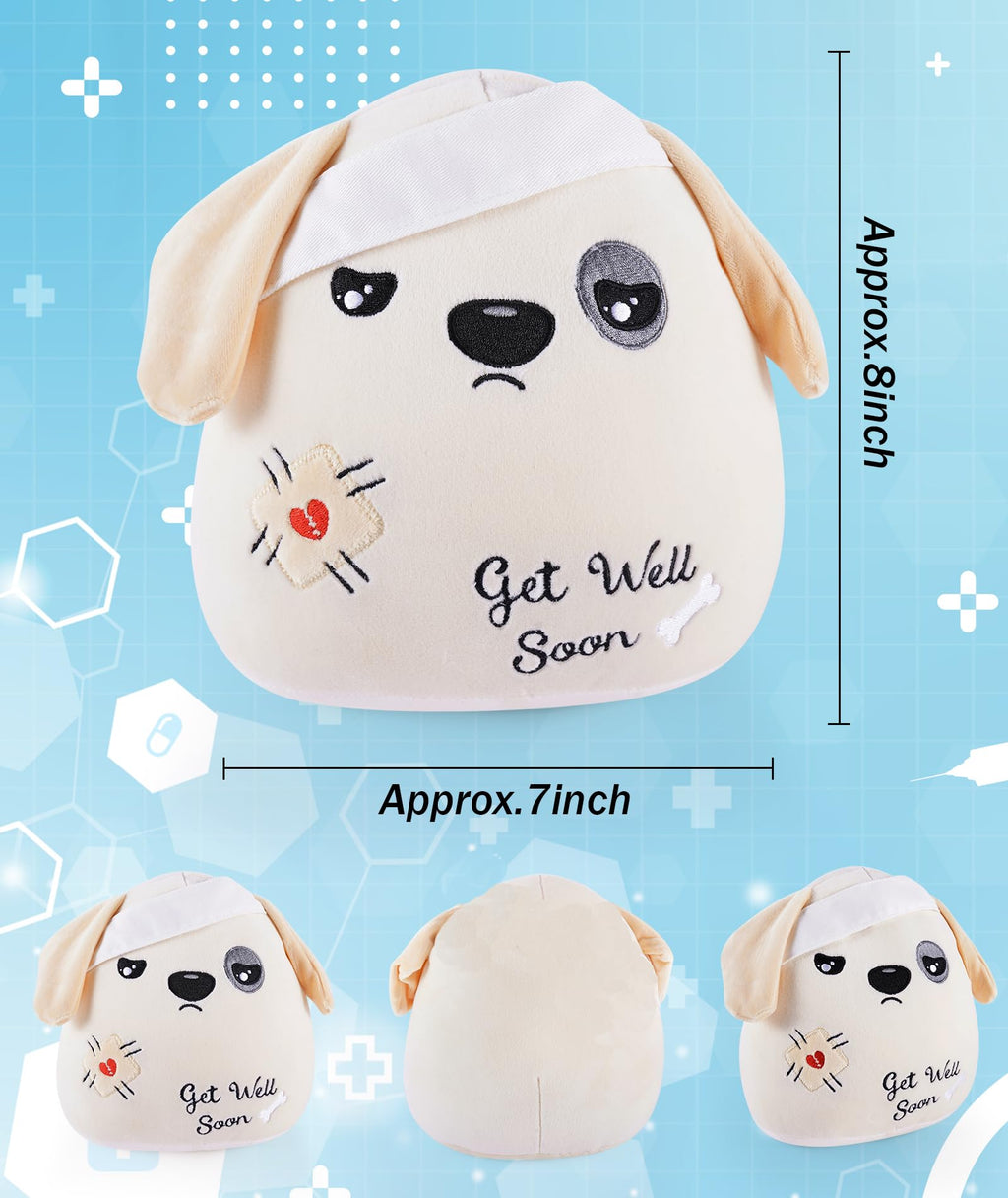 LeYoHa Get Well Soon Dog Plush - Dog Stuffed Animals Apricot Plushie Toys with Injury Bandage, Kids' Pillow Cushion, Gifts for Patient Girls Boys，9 Inch