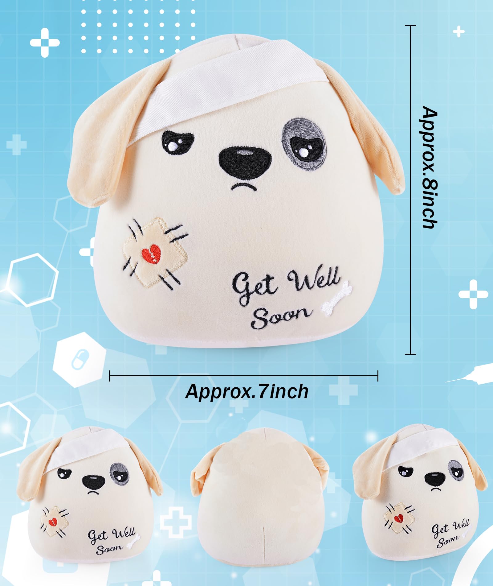 LeYoHa Get Well Soon Dog Plush - Dog Stuffed Animals Apricot Plushie Toys with Injury Bandage, Kids' Pillow Cushion, Gifts for Patient Girls Boys，9 Inch