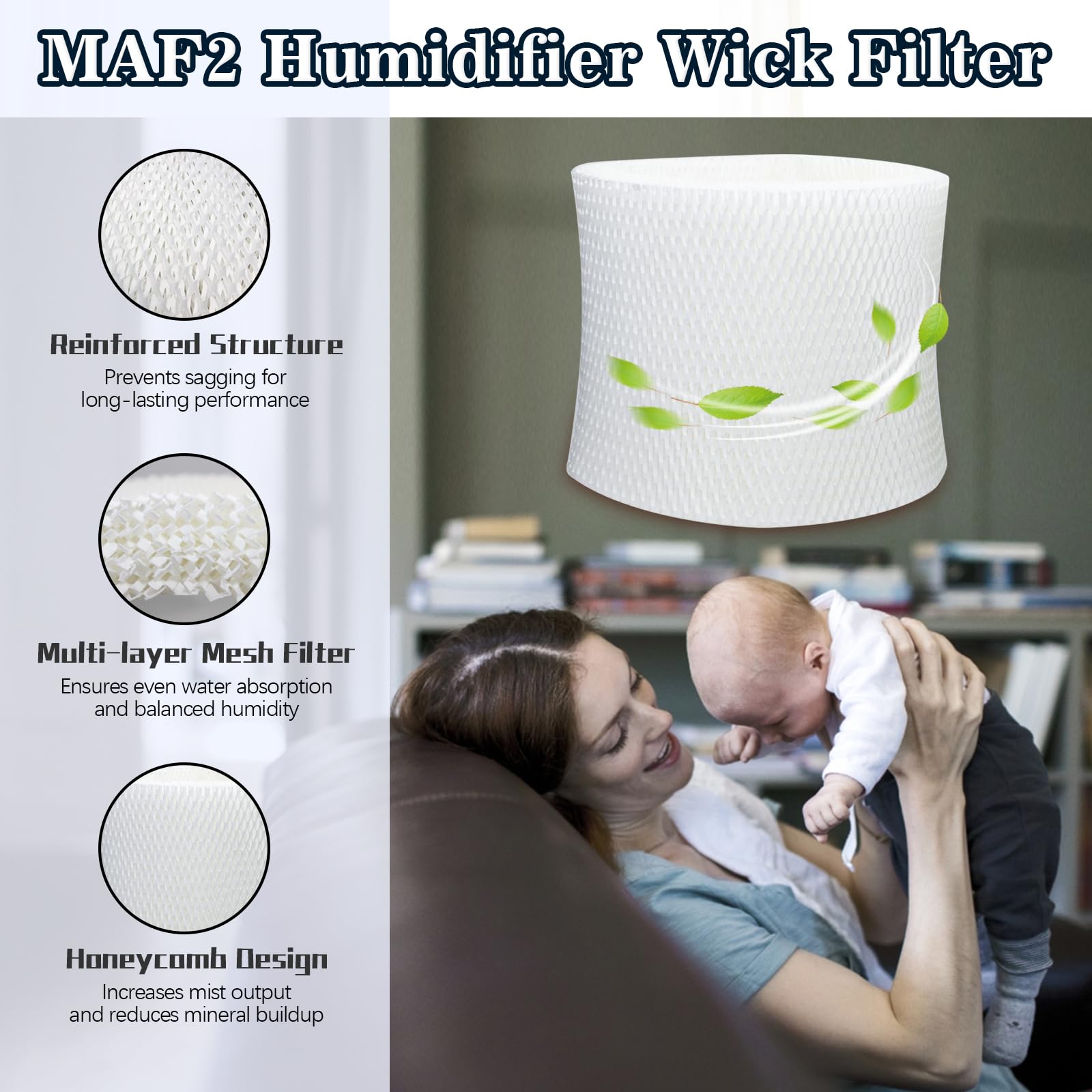 MAF2 Humidifier Wicking Filters Compatible With AIRCARE Essick Air Moist Air MA0800 MA0600 MA08000 MA0601 for Kenmore 15408 15508 154080 17006 29706 29988 Series Humidifier Replacement Filter (1-Pack)