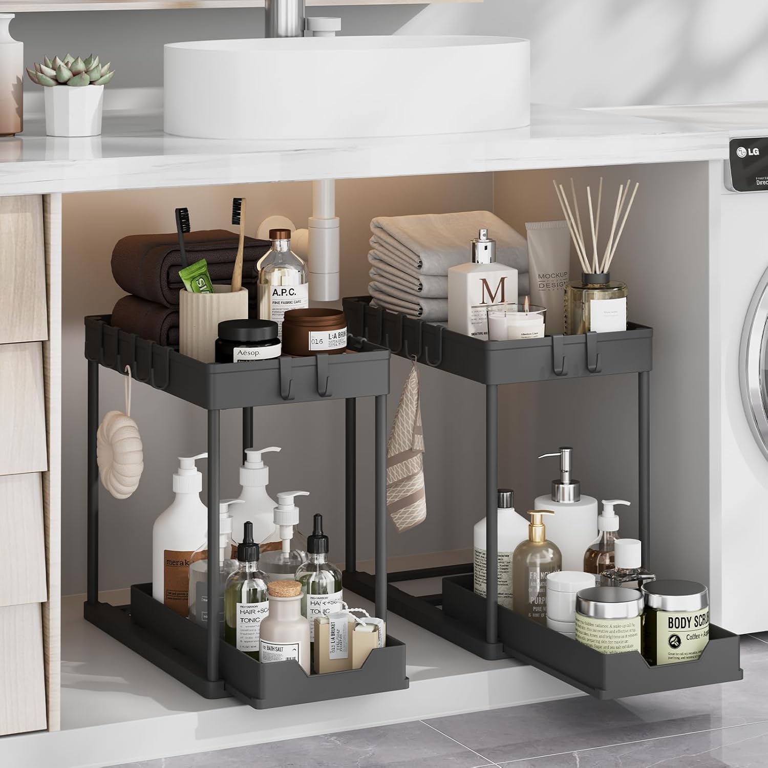Under Sink Organizer by [Brand Name] - 2 Pack Bathroom Storage with Pull-Out Sliding Drawers | 12.8 Inch, Black