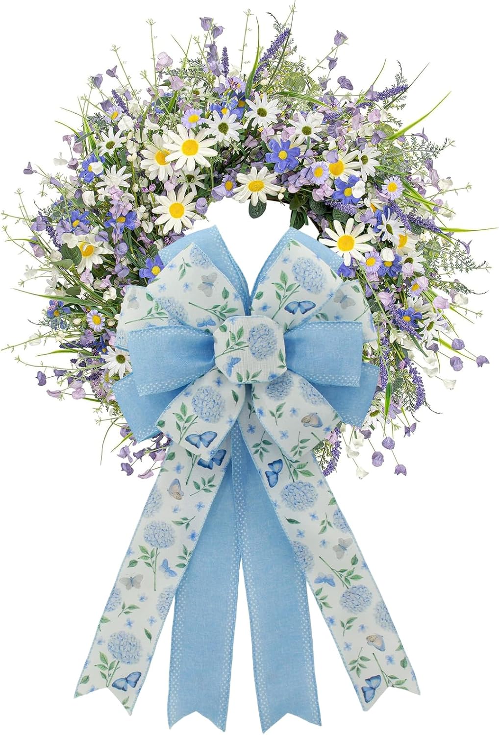 Skiennix 20.87-Inch Large Spring Bows - Blue Hydrangea & Butterfly Burlap Ribbon for Easter Decor | Indoor/Outdoor Use