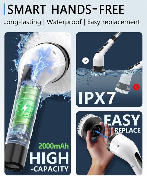 Electric Spin Scrubber for Cleaning Bathroom, Shower Scrubber Cordless Cleaning Brush with IPX7 Waterproof & 3 Speed, 9 Brush Heads, Bathroom Cleaning Supplies for Shower Tub Kitchen Tile Toilet Floor