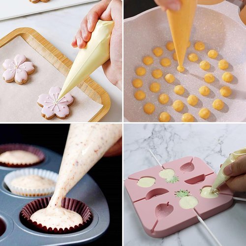 129Pcs Piping Bags Set by [Brand Name] - 100 Disposable 12-Inch Tipless Bags for Cake Decorating | Includes 7 Frosting Tips & 6 Cookie Cutters