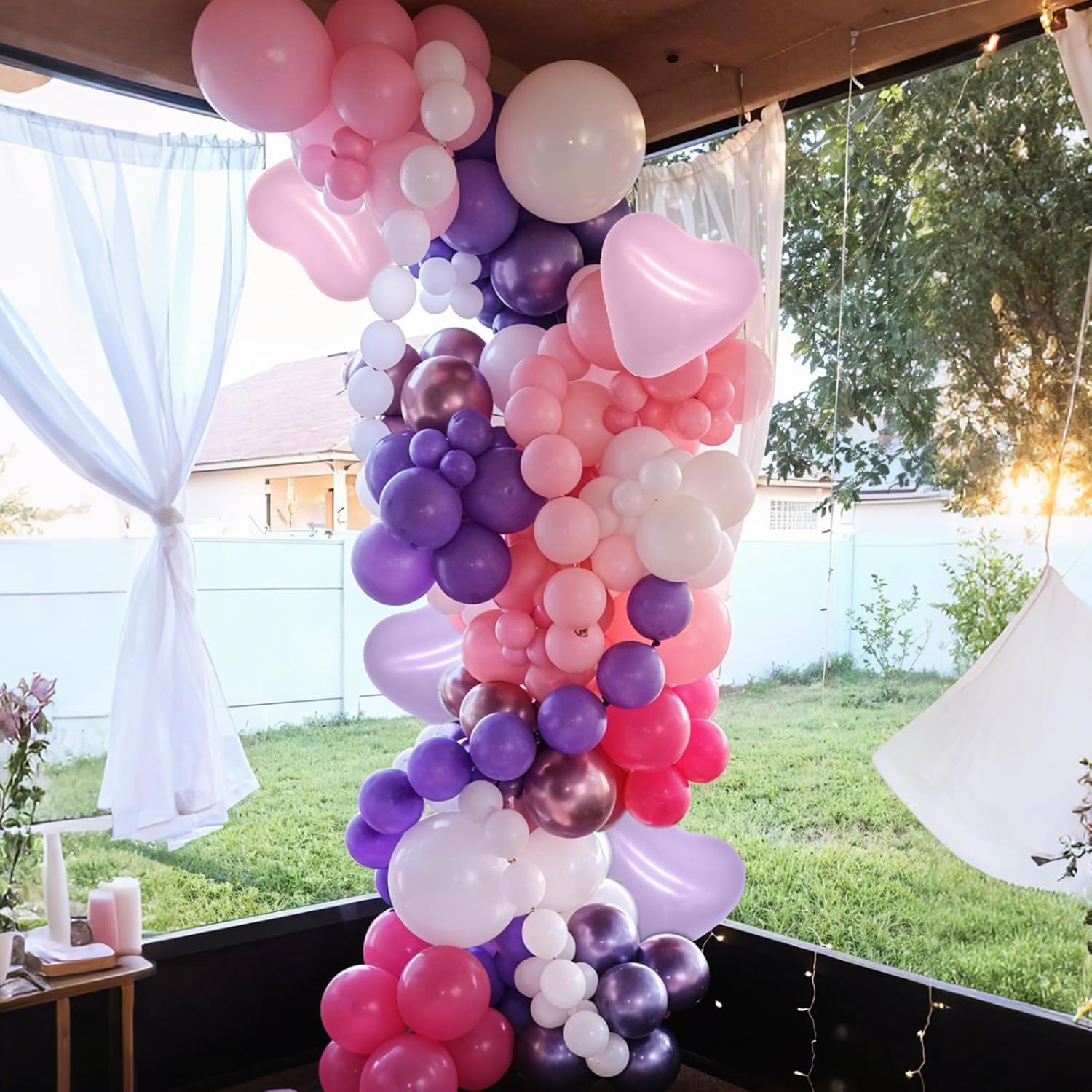 Skiennix Pink & Purple Balloons - 50pcs Macaron Heart Latex & Foil Balloons for Parties & Celebrations