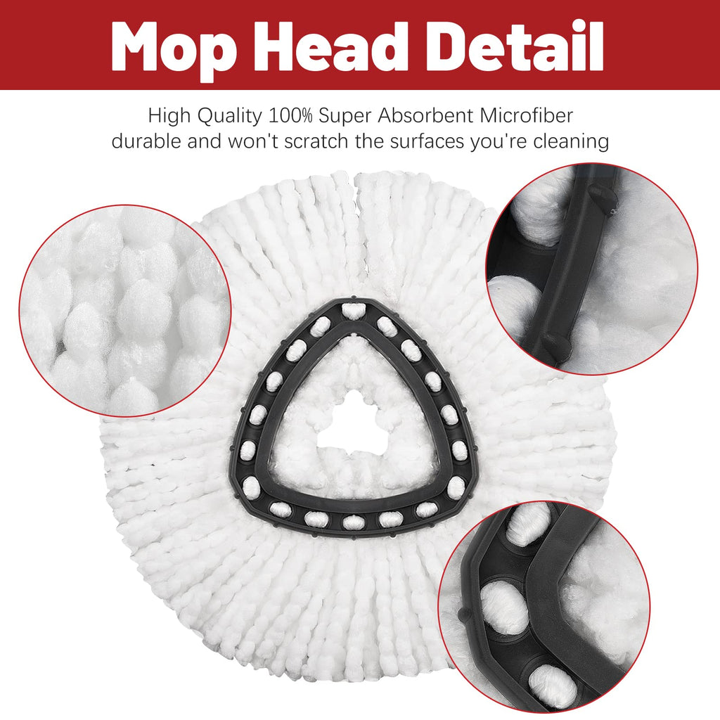 4 Pack Mop Replacement Heads Compatible with Ocedar Mops Replace Head EasyWring Spin Mop Heads Replacements - Includes 1 Rotating Mops Base, Microfiber Mop Refills, Easy Cleaning