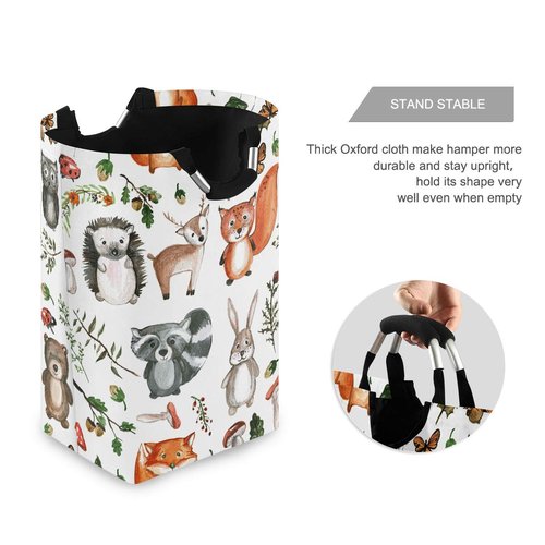 senya Large Laundry Basket Shopping Foldable Clothes Bag Collapsible Fabric Laundry Hamper Folding Washing Bin (Woodland Animal)
