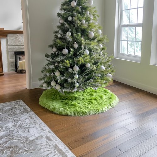 AISENO 36 Inch Green Christmas Tree Skirt Plush Decoration for Merry Christmas Party - Faux Fur Christmas Tree Skirt Decorations