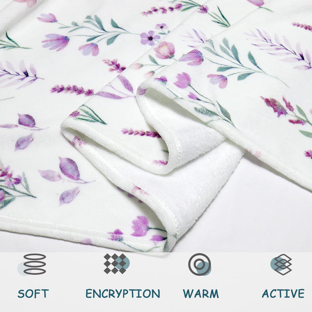 Bestraily Purple Lavender Floral Throw Blanket Flower Botanical Throw Blankets Ultra Soft Cozy Flannel Throw Blanket Lightweight Fleece Fuzzy Plush Throw Blankets for Bed Chair Couch 60" X 80"