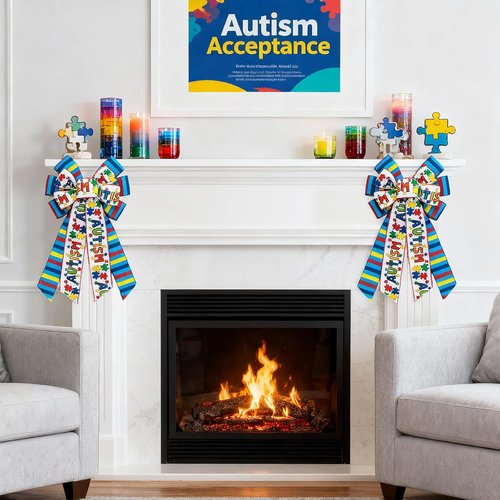 ABTOLS Large Autism Awareness Bows - Colorful Burlap Wreath Bow for Front Door Decor | Perfect for Fundraisers & Support Groups