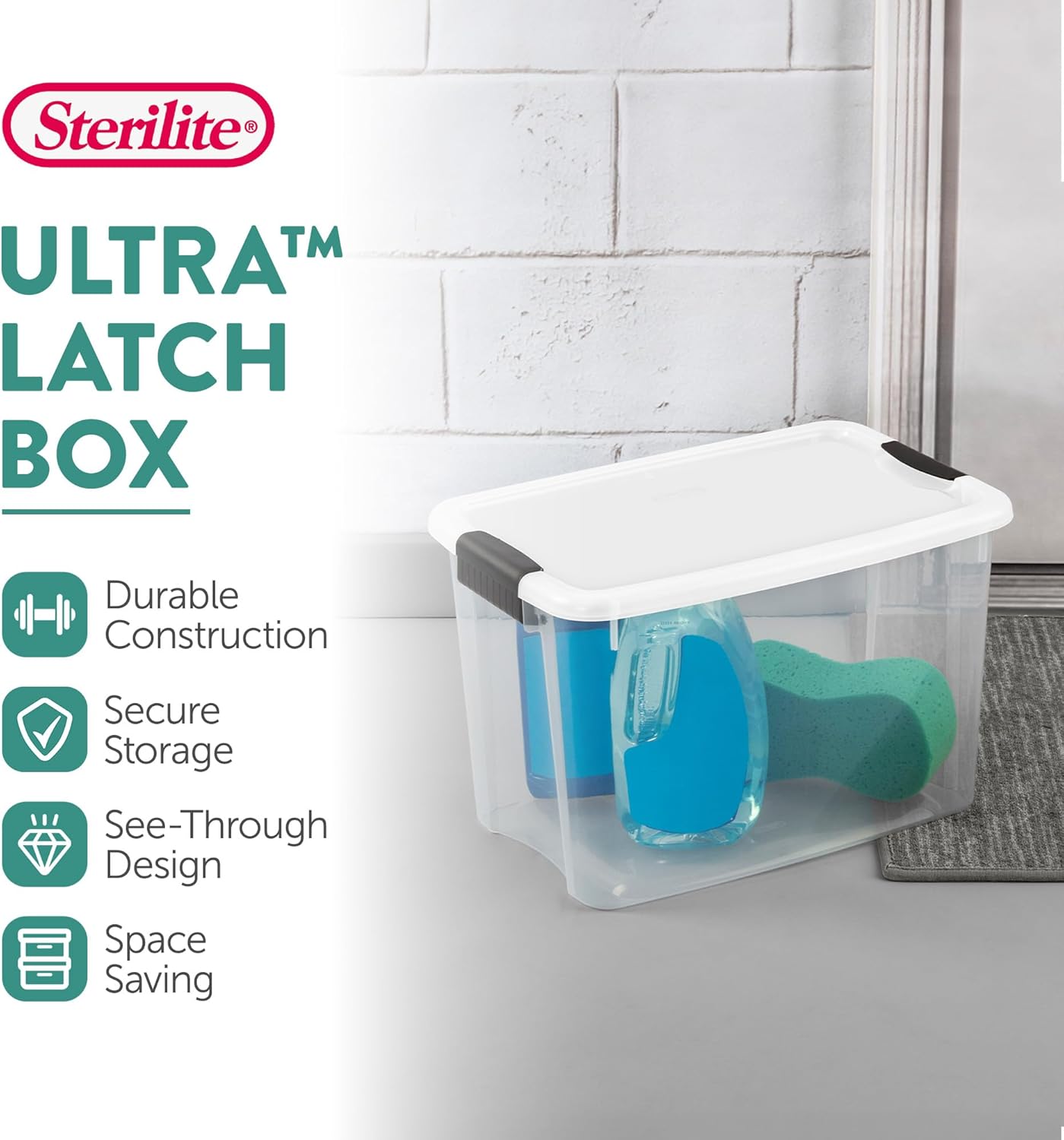 Sterilite 12-Pack Ultra Latching Storage Bins - Clear Plastic 30 Quart Organizing Containers for Home & Office