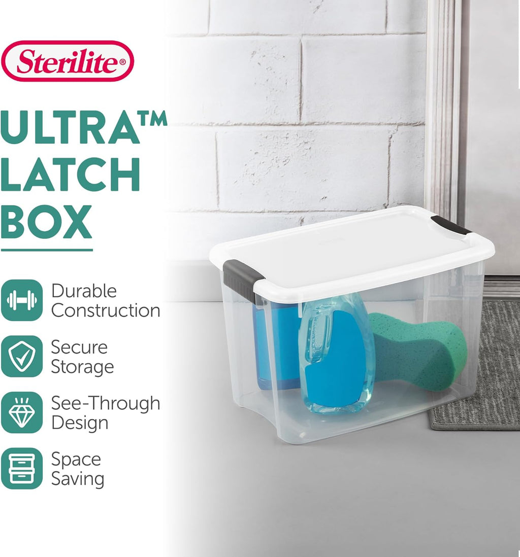 Sterilite 18-Pack Ultra Latching Storage Bins - Clear Plastic 30 Quart Organizing Containers for Home & Office