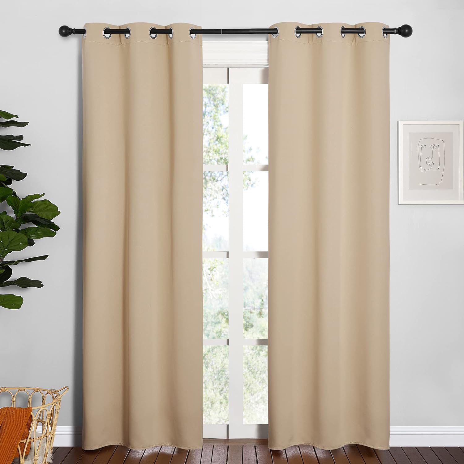 NICETOWN Room Darkening Curtains - Thermal Insulated Grommet Draperies for Bedroom | Biscotti Beige, 2 Panels, W34 x L84-Inch