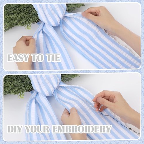 Blue Wreath Sash - 2 Pcs Stripe Embroidery Monogram Decor | 60 Inch Seersucker for Home & Baby Shower
