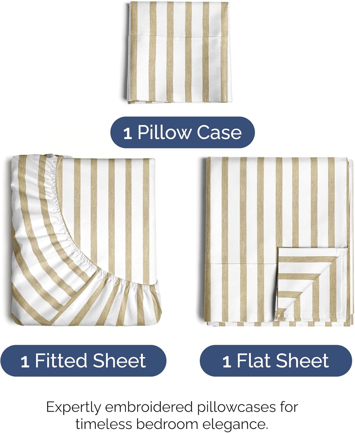 Skiennix Twin Size 3-Piece Sheet Set - Comfy Cooling Bed Sheets with Deep Pockets - Oeko-Tex Beige Stripes