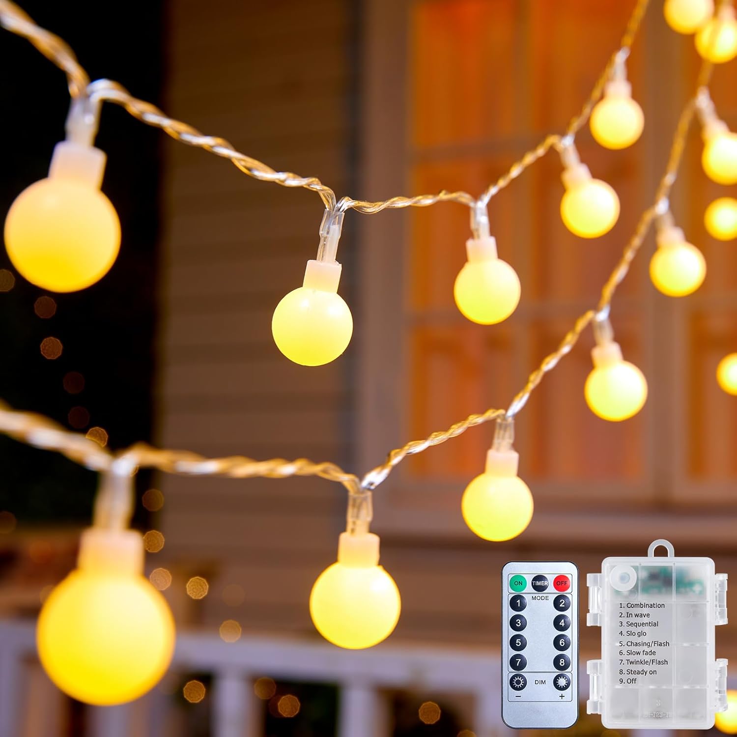 Minetom 21FT Battery Operated String Lights - 60 LED Waterproof Globe Fairy Lights with Remote | Warm White for Indoor & Outdoor Decor