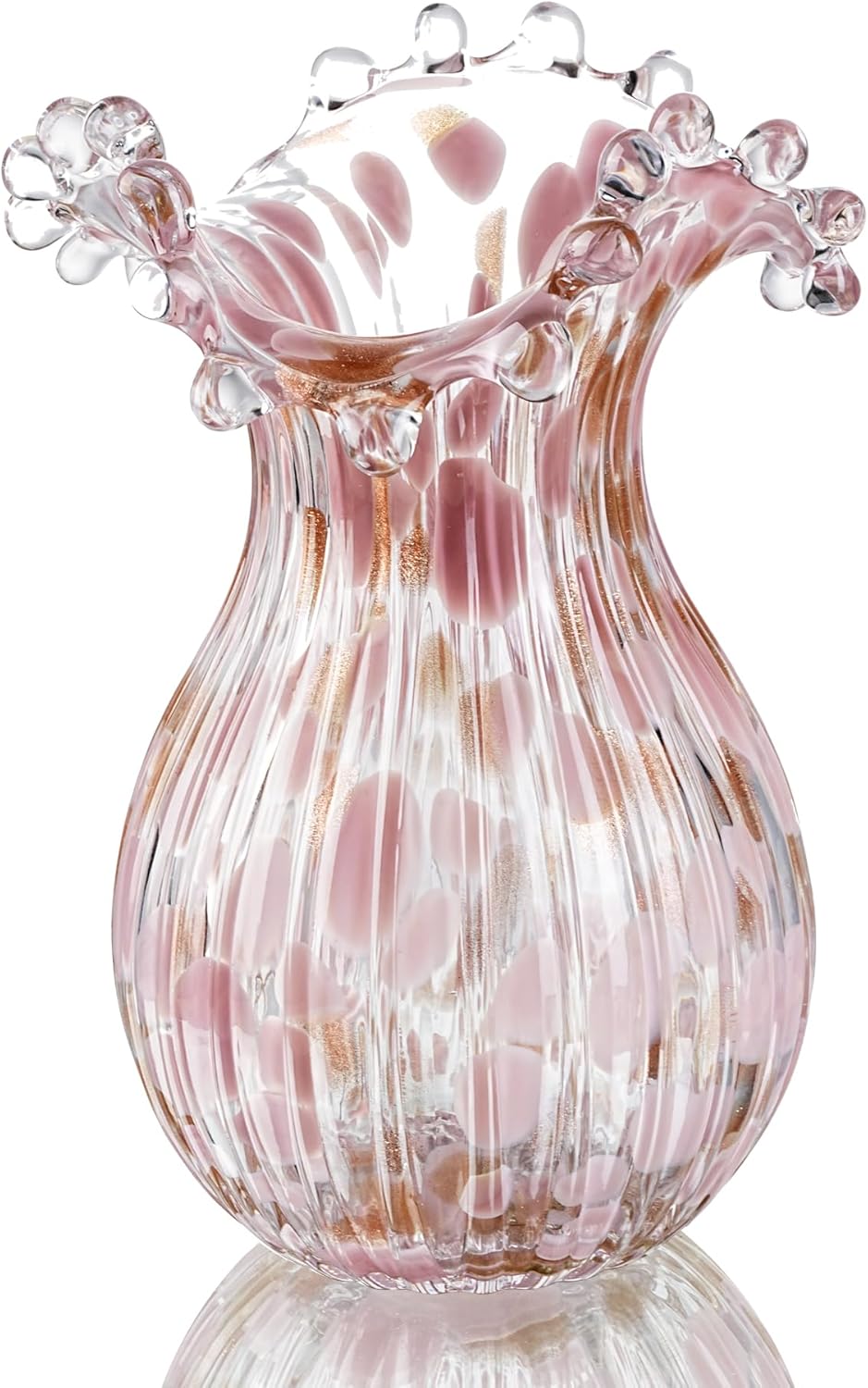 QFkris Handblown Glass Vase - Modern Pink Petal Flower Vase for Home Decor | 8.5 Inch Tall Centerpiece