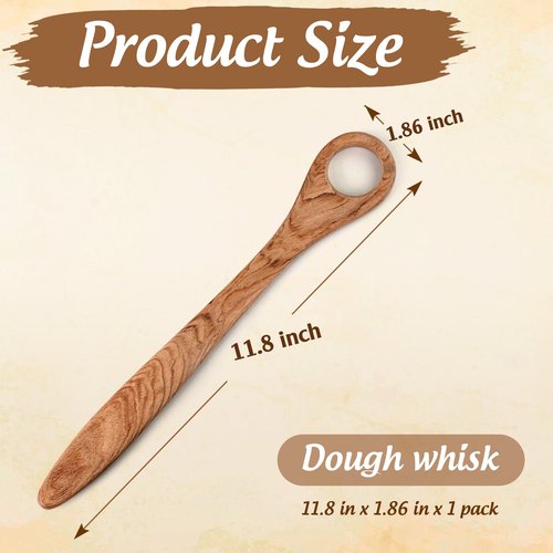 Vtuna Wooden Danish Dough Whisk, Bread Whisking Tool for Mixing Sourdough, Egg and Flour Mixer Whisk, Traditional Bread Baking Tools and Supplies.
