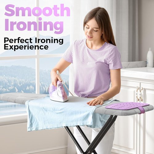 KINGBOARD Compact Ironing Board - Heat Resistant Cover & Silicon Iron Mat | 7 Height Adjustable, 13x43 Grey