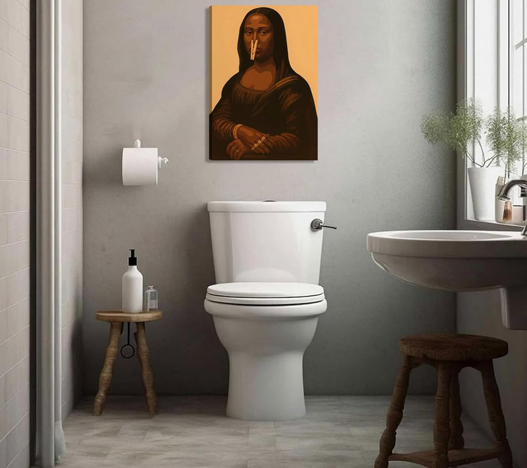 Mona Lisa | Funny Black Woman Canvas Wall Art - Unique Bathroom Decor for Home & Toilet