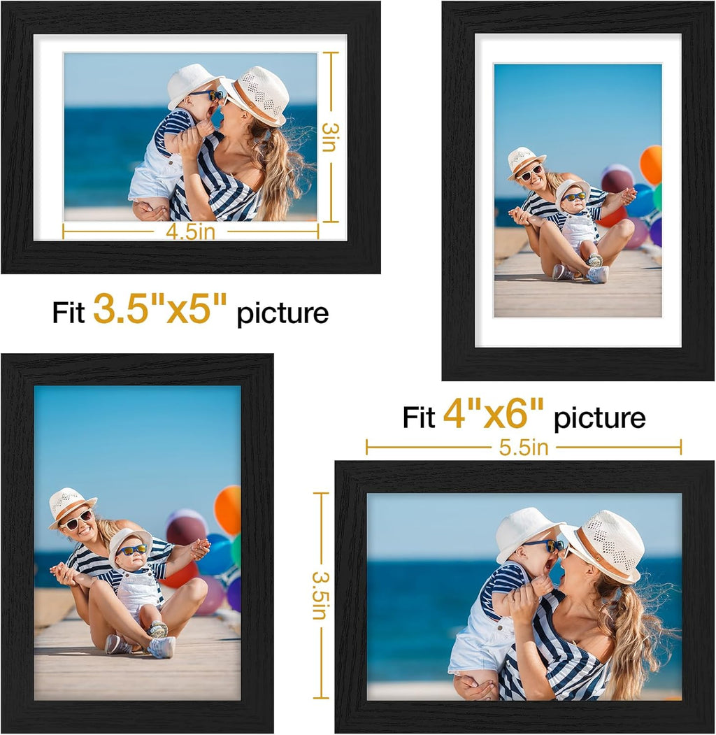 Vittanly Picture Frame Set of 3 - 4x6 & 3.5x5 Display Options | Wall Mount or Tabletop - Black Engineered Wood
