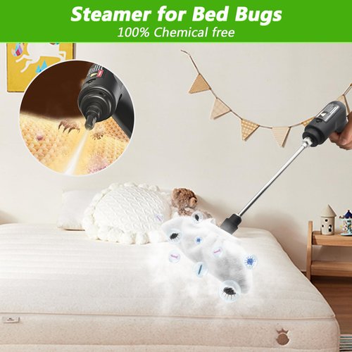 Handheld Steam Cleaner, 2500W High Pressure Steamer for Cleaning, Portable Steam Cleaner with 1.6L Water Tank, 3 Levels Adjustable Handle, Steam Cleaner for Home, Car, Furniture, Bed Bugs (White)