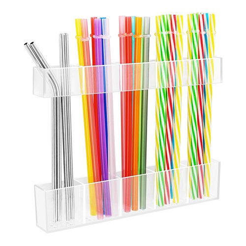 Straw Holder for Cabinet Door, 9.45”Large Acrylic Reusable Tumbler Straw Organizer Storage Dispenser with Double Sided Adhesive,Under Cabinet & Wall Mount Drinking Straw Storage, Easy to Install