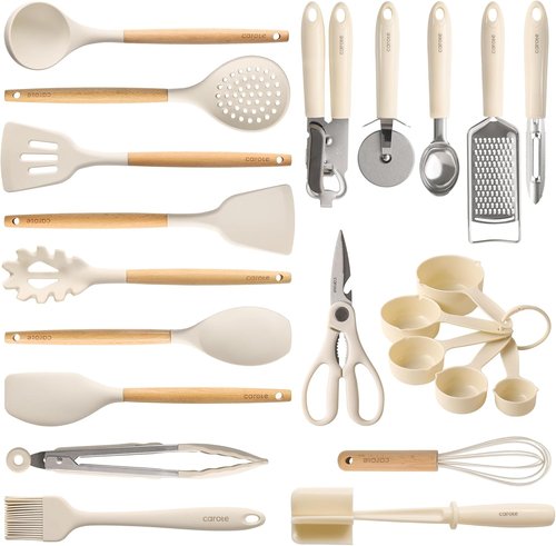 CAROTE 22-Piece Silicone Cooking Utensils Set - Heat Resistant Kitchen Gadgets | Spatula, Turner, Whisk, Tongs