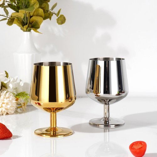 SuperCook 12oz Cognac Snifter Glasses, Brandy Snifters Set of 6, Snifter Glasses, Stemmed Whiskey Glasses, 18/10 Stainless Steel, Dishwasher Safe, Ideal Gift for Wine Lover, Rose Gold