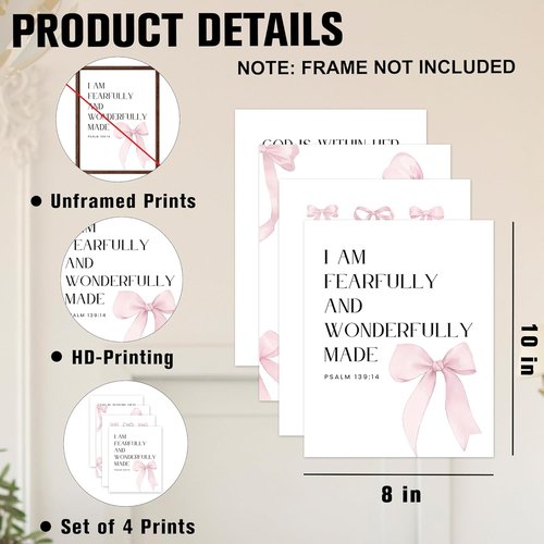 DTLGTG Coquette Pink Bow Wall Decor - Set of 4 Aesthetic Posters for Teen Girls | 8x10in Unframed Art Prints