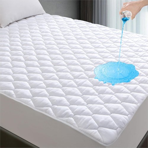 Lunsing Waterproof Queen Mattress Protector - Breathable Pad Cover for 6-18 Inch Depth | White