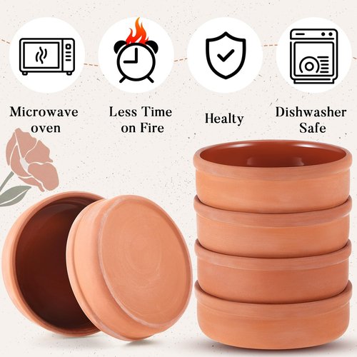 Teenyyou 10 Pcs Mexican Clay Cookware Set 5''x1.3'' Traditional Clay Pot for Cooking Oven Safe Earthenware Pot for Bean Birria Carnitas Mole Rice Cooker Day of the Dead Christmas Party Supply Gift