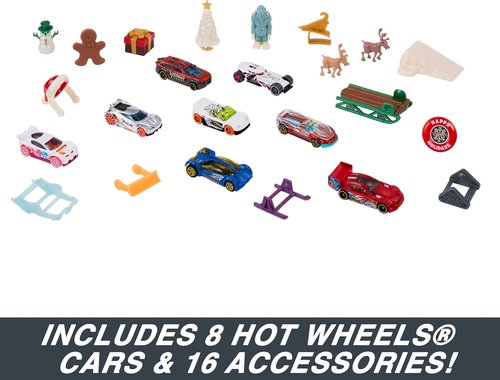 Hot Wheels | 2023 Advent Calendar Toy Car Set - 8 1:64 Scale Vehicles, 16 Accessories & Playmat