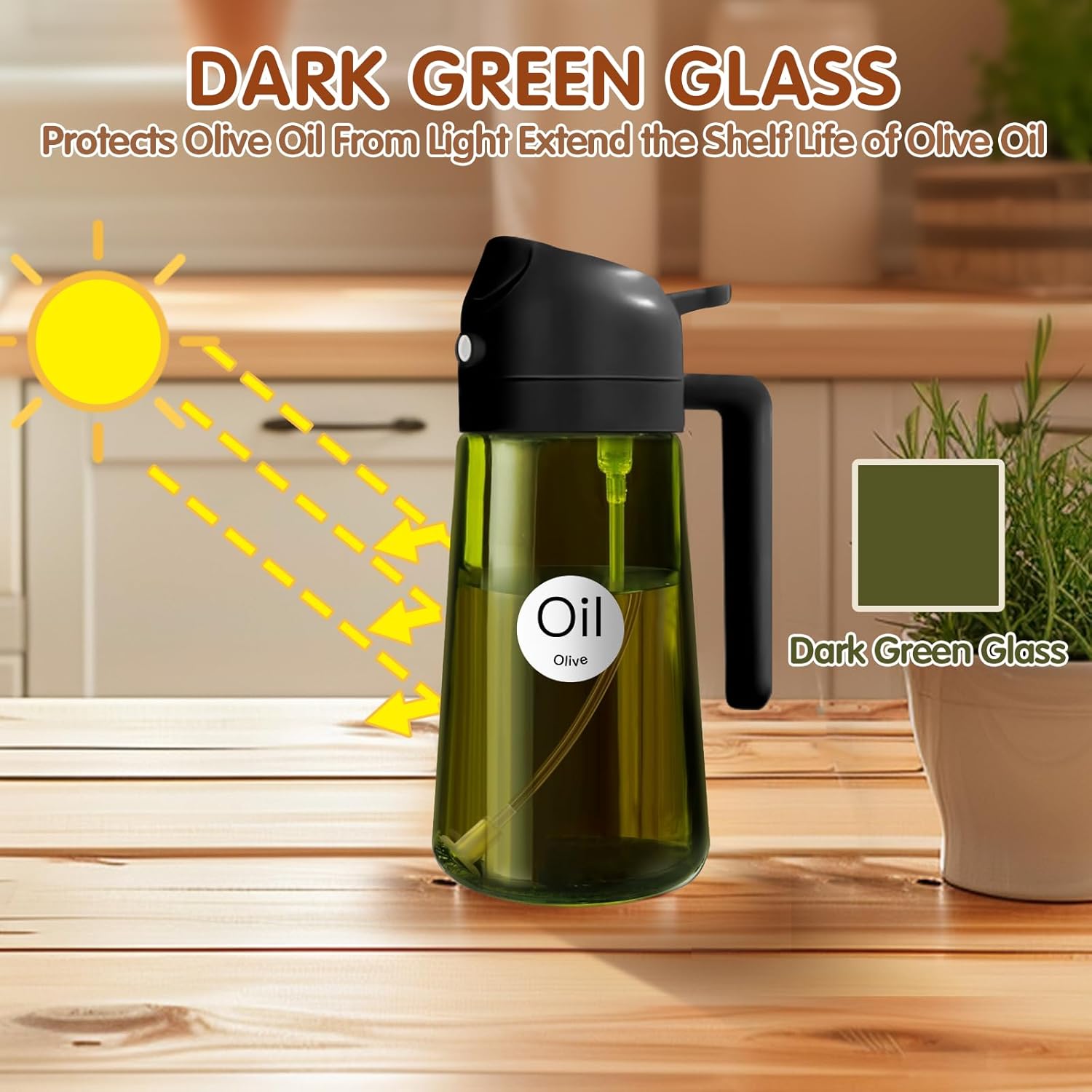 YARRAMATE Light-Blocking Dark Oil Sprayer - 16oz Olive Oil Dispenser Bottle | Premium Food-Grade Glass, Black
