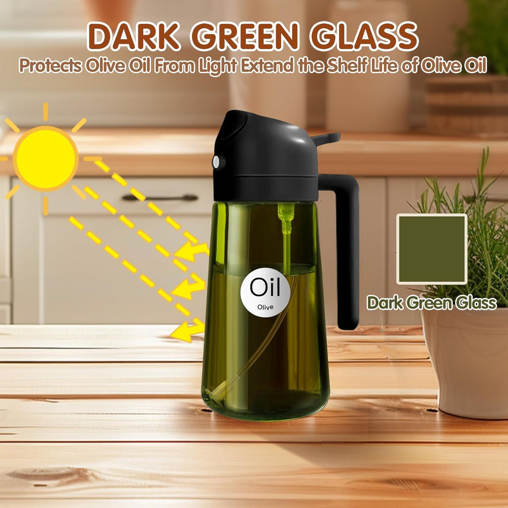 YARRAMATE 2-Pack 16oz Light Blockage Dark Oil Sprayer | Food-Grade Olive Oil Dispenser - Green Glass