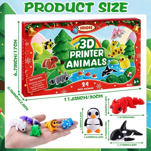 JOICEE Christmas Advent Calendar - 24 Mini 3D Animal Figurines | Flexible Fidget Toys for Kids