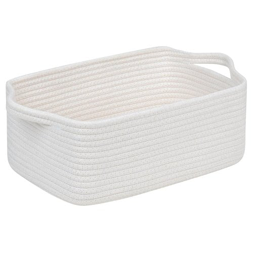 CubesLand Small Cotton Rope Basket - Cute & Durable Organizer for Toys, Bathroom, Closet | White