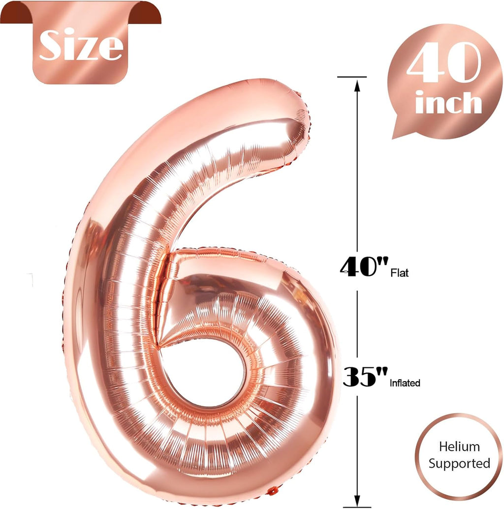Rose Gold Number 6 Balloon - 40 Inch Birthday Decoration | Elegant Party Supplies