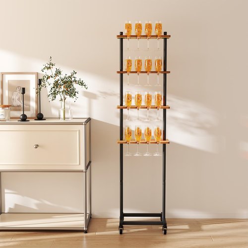 Champagne Wall,Champagne Wall Stand with wheels,Wooden Champagne Wall Holder for Party 50,4 Tiers Champagne Tower Stand Wine Rack Display, 32 Wine Glass Champagne Wall Holder for Christmas,Wedding